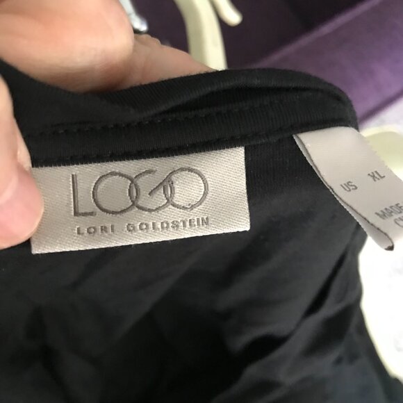 LOGO Lori Goldstein size XL Black Jersey Burnout Velvet Accent Hi-Lo Tunic Top - Picture 6 of 6